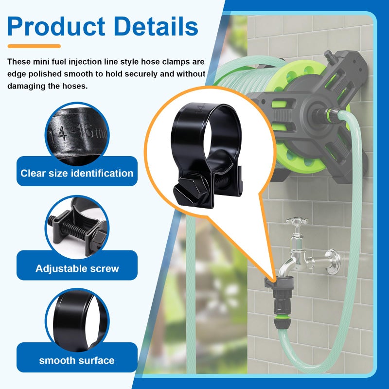 Tnisesm 32Pcs 1/4" 5/16" 3/8" Fuel Injection Gas Line Hose Clamps Black Clip Pipe Clamp Assortment Kit, Hoses Clamps Sleeving,for Automotive Diesel Petrol Pipe - Image 3
