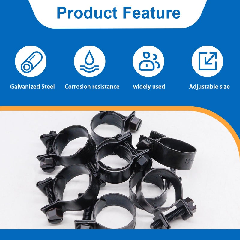 Tnisesm 32Pcs 1/4" 5/16" 3/8" Fuel Injection Gas Line Hose Clamps Black Clip Pipe Clamp Assortment Kit, Hoses Clamps Sleeving,for Automotive Diesel Petrol Pipe - Image 4