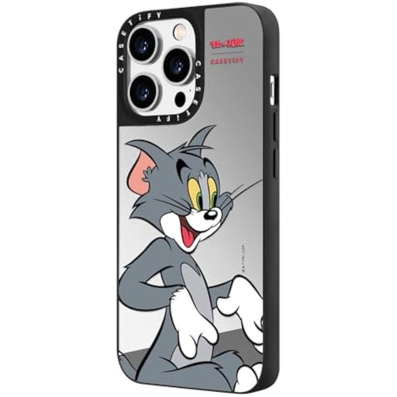 Casetify Mirror Case for iPhone 14 Pro Max 【Tom and Jerry Colab/Reflective / 4.9ft Drop Protection/Compatible with Magsafe】 - Tom Character - Silver on Black - Image 4