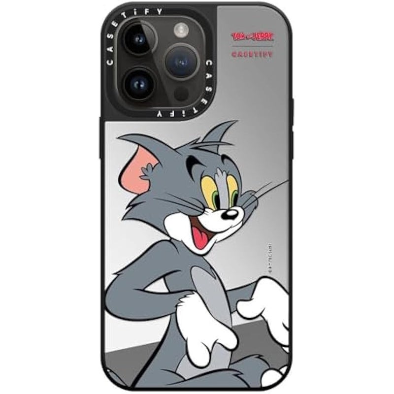 Casetify Mirror Case for iPhone 14 Pro Max 【Tom and Jerry Colab/Reflective / 4.9ft Drop Protection/Compatible with Magsafe】 - Tom Character - Silver on Black - Image 2