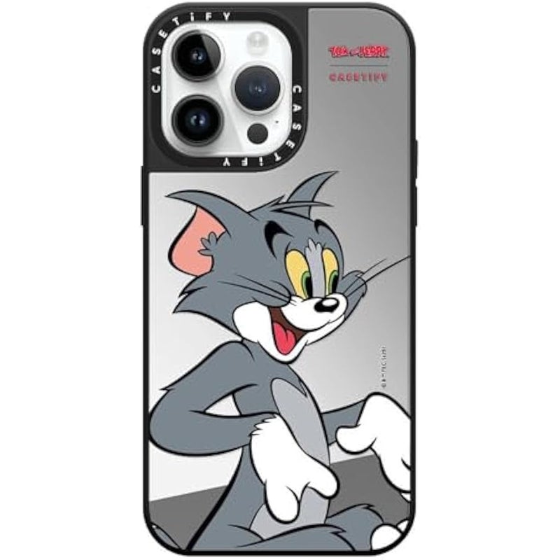 Casetify Mirror Case for iPhone 14 Pro Max 【Tom and Jerry Colab/Reflective / 4.9ft Drop Protection/Compatible with Magsafe】 - Tom Character - Silver on Black - Image 5