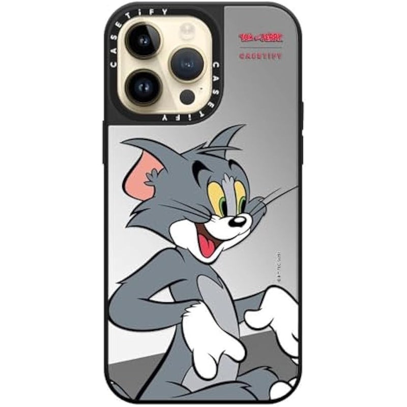 Casetify Mirror Case for iPhone 14 Pro Max 【Tom and Jerry Colab/Reflective / 4.9ft Drop Protection/Compatible with Magsafe】 - Tom Character - Silver on Black - Image 3