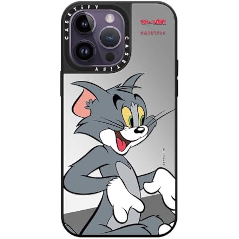 Casetify Mirror Case for iPhone 14 Pro Max 【Tom and Jerry Colab/Reflective / 4.9ft Drop Protection/Compatible with Magsafe】 - Tom Character - Silver on Black - Image 1