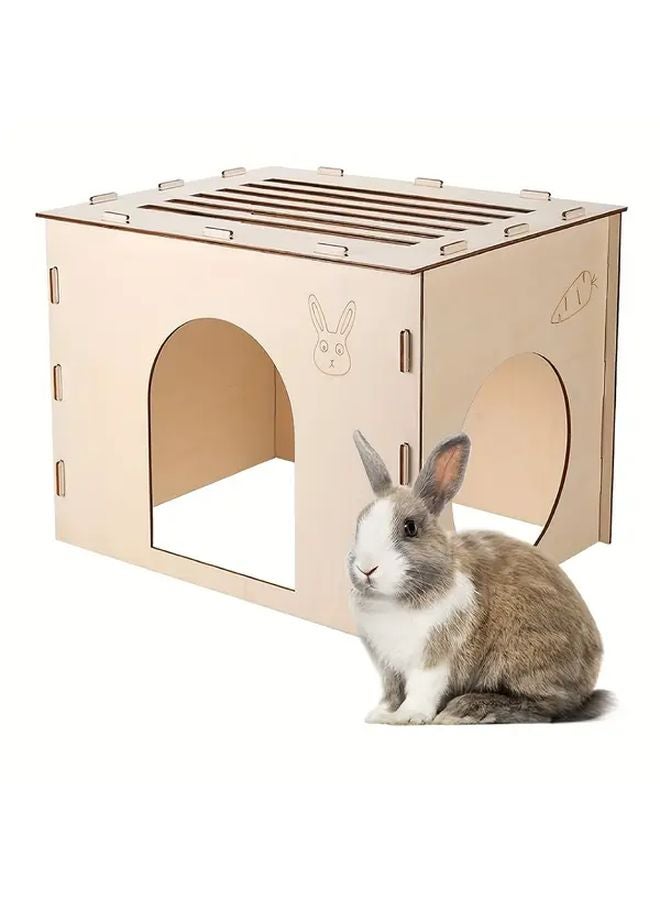 Wood Color Rabbit Hideout Castle With Ventilation Tunnel Easy Clean Pet House - Image 1