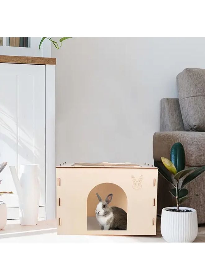 Wood Color Rabbit Hideout Castle With Ventilation Tunnel Easy Clean Pet House - Image 5