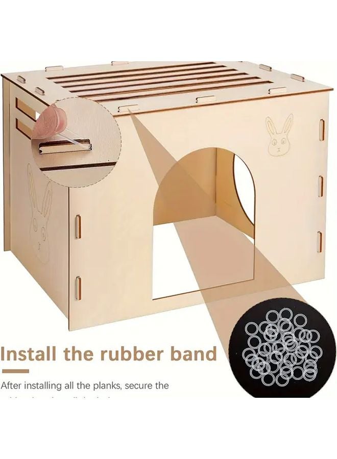 Wood Color Rabbit Hideout Castle With Ventilation Tunnel Easy Clean Pet House - Image 4