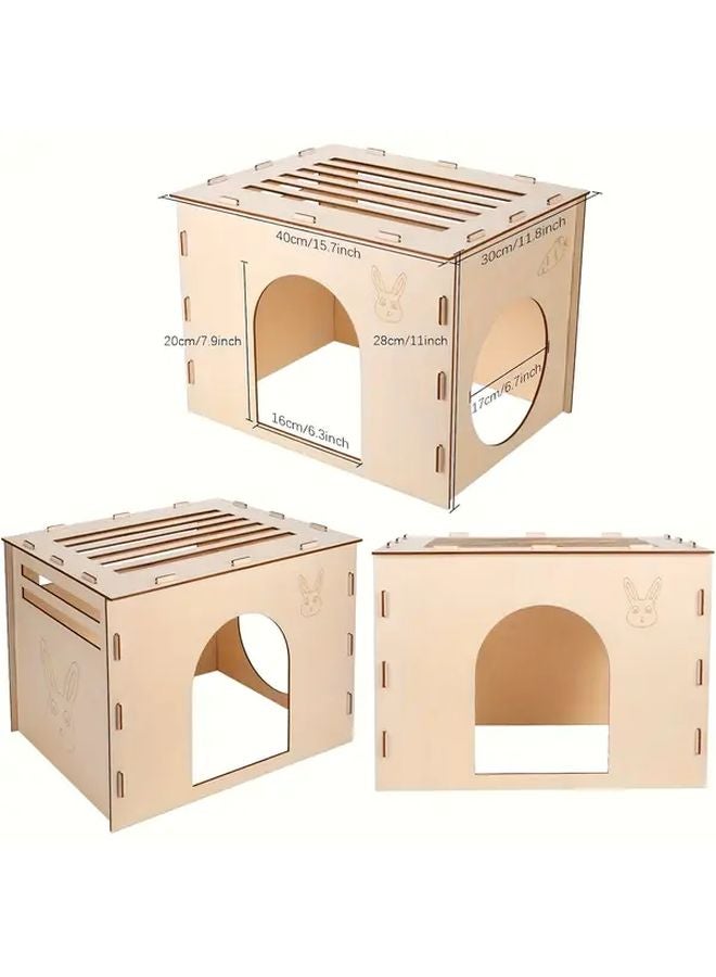 Wood Color Rabbit Hideout Castle With Ventilation Tunnel Easy Clean Pet House - Image 3