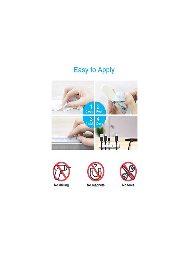 Coralblue - Cable Management Clips for Power Cord, USB Cable, TV Cable, PC, Home and Office, Desktop Cable (3, 5 or 7 Cables) - 3 Pieces - White - Image 5