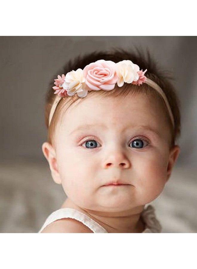Mealah Baby Girls Flower-Headband Elastic-Nylon Hairbands Floral Crown for Newborn Infant Toddler Pack of 3 - Image 4