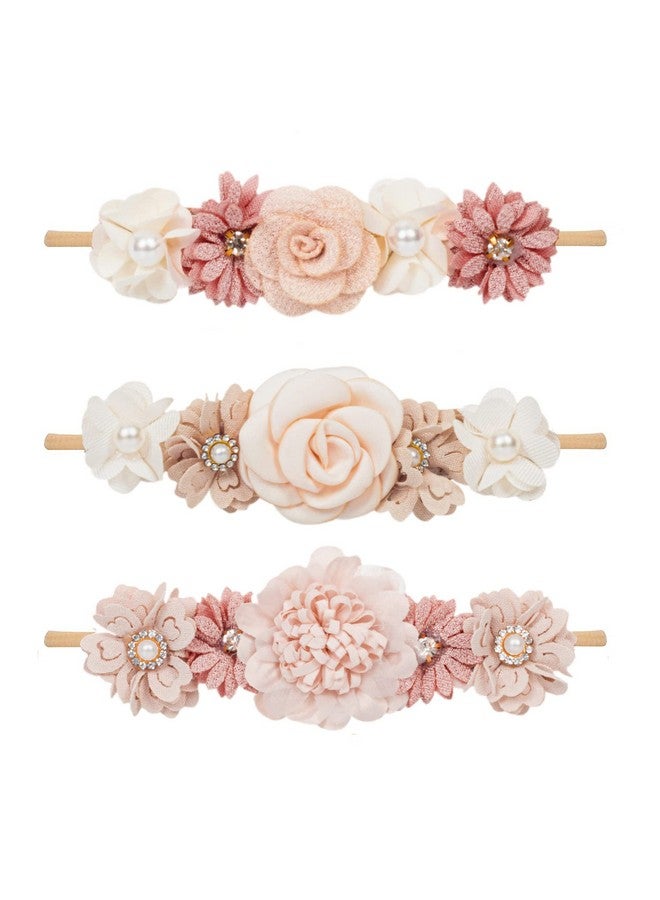 Mealah Baby Girls Flower-Headband Elastic-Nylon Hairbands Floral Crown for Newborn Infant Toddler Pack of 3 - Image 1