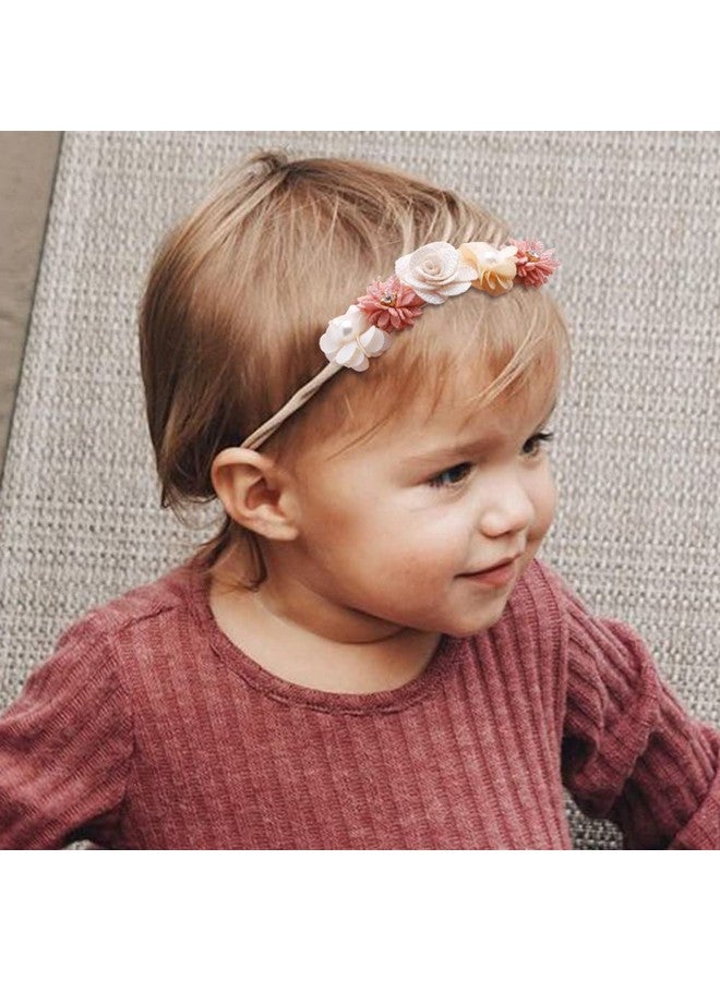 Mealah Baby Girls Flower-Headband Elastic-Nylon Hairbands Floral Crown for Newborn Infant Toddler Pack of 3 - Image 2