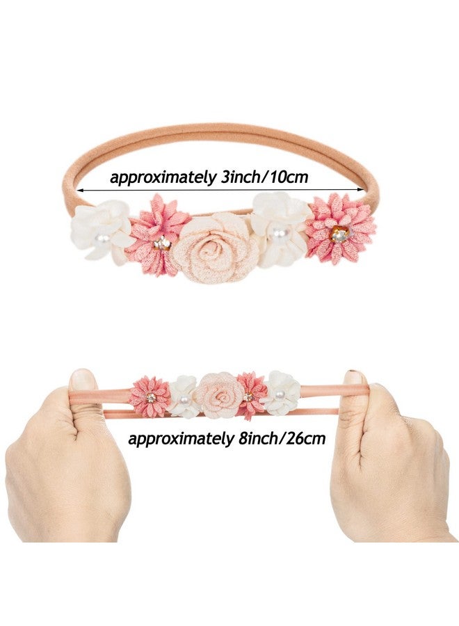 Mealah Baby Girls Flower-Headband Elastic-Nylon Hairbands Floral Crown for Newborn Infant Toddler Pack of 3 - Image 3