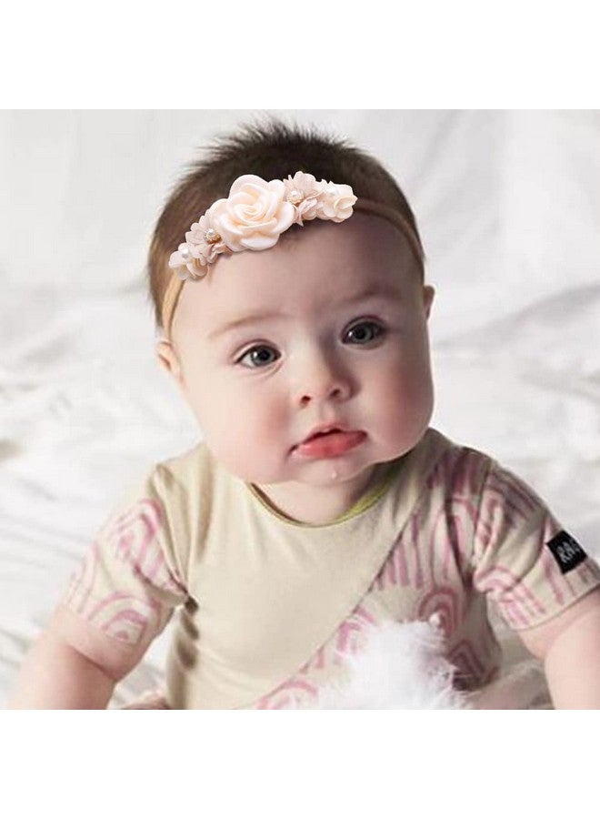 Mealah Baby Girls Flower-Headband Elastic-Nylon Hairbands Floral Crown for Newborn Infant Toddler Pack of 3 - Image 5