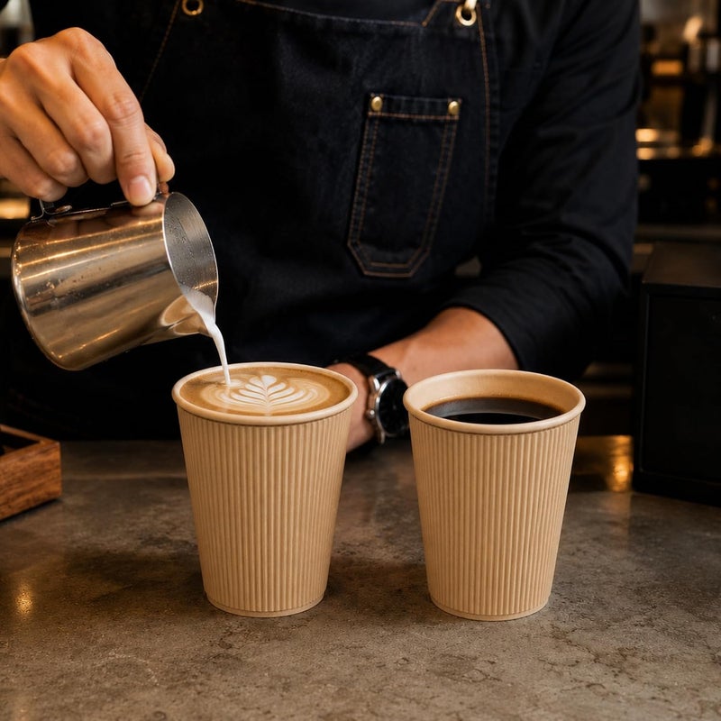 Restaurantware 500-CT Disposable Kraft 12-OZ Hot Beverage Cups with Ripple Wall Design: No Need for Sleeves - Perfect for Cafes - Eco-Friendly Recyclable Paper - Insulated - Wholesale Takeout Coffee Cup - Image 3
