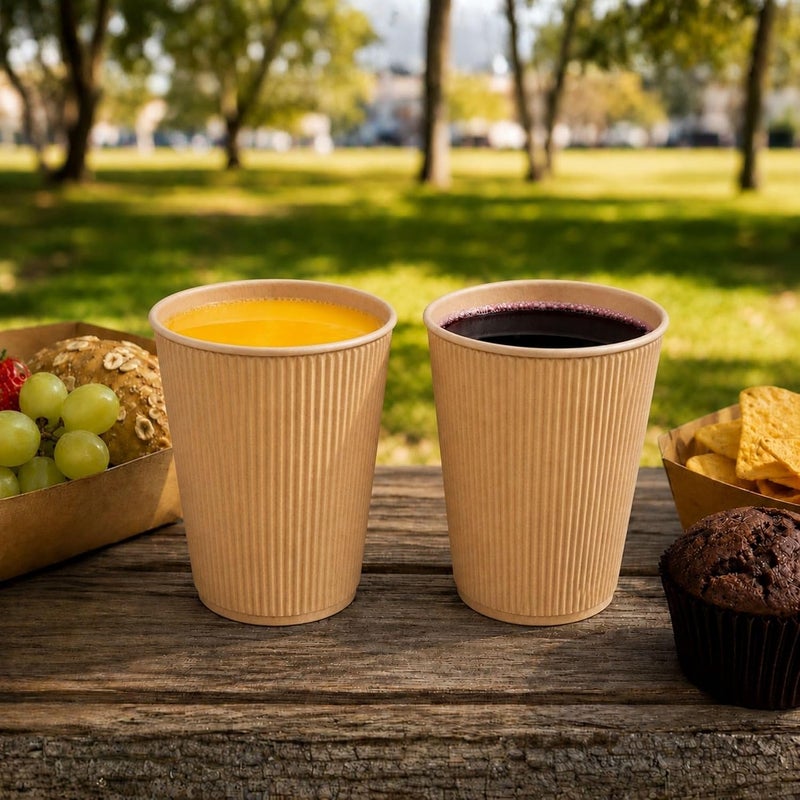 Restaurantware 500-CT Disposable Kraft 12-OZ Hot Beverage Cups with Ripple Wall Design: No Need for Sleeves - Perfect for Cafes - Eco-Friendly Recyclable Paper - Insulated - Wholesale Takeout Coffee Cup - Image 4