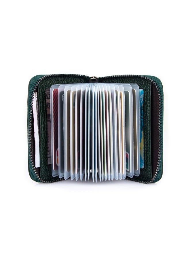 Suweibuke Genuine Leather Credit Card Holder Zipper Wallet RFID Blocking Secure Card Case ID Case Organizer, Black Green, Classical - Image 3