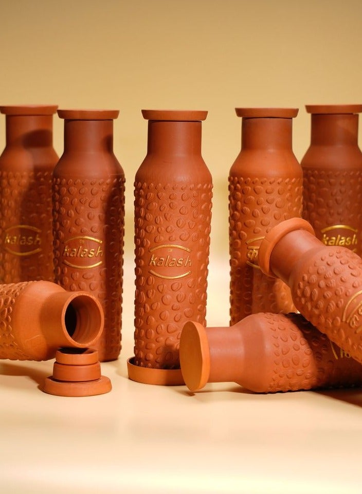 kalash MY KALASH 100% Terracotta (Mitti) Bottle | Travel Friendly, Amazing Desk Bottle | Leak Proof and Keeps Water Cold | 800ml Capacity Water Bottle with Free Jute Bag | Environment Friendly - Image 3