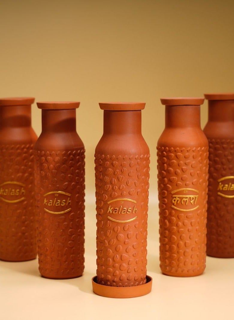 kalash MY KALASH 100% Terracotta (Mitti) Bottle | Travel Friendly, Amazing Desk Bottle | Leak Proof and Keeps Water Cold | 800ml Capacity Water Bottle with Free Jute Bag | Environment Friendly - Image 1