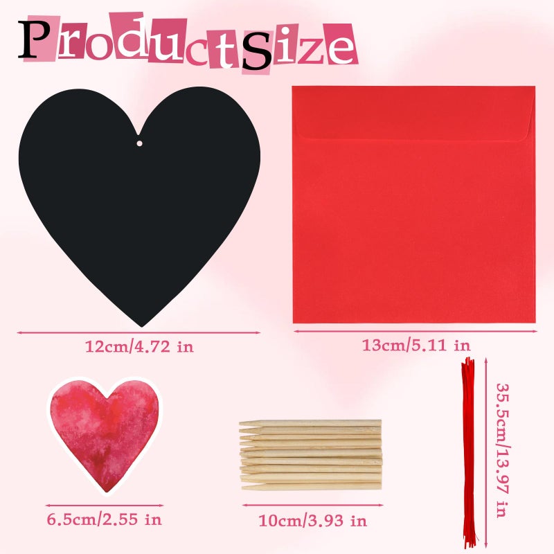JMUQ 44Pack Valentine's Day Scratch Art Set, Heart-Shaped Rainbow Scratch Cards, Envelopes, Heart Stickers, Perfect Craft Kit for Classroom School Exchange Prizes Party Favors Creative Gifts - Image 3
