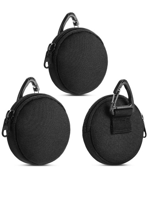 Outdoor Circle Key Holder Case - Small Zipper Coin Purse & Keychain Wallet, EDC Pouch for Military Gear, Change Wallet, Wireless Headset Pack - Set of 3 Pieces