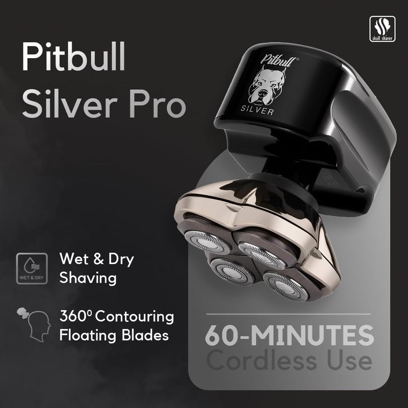 Skull Shaver Pitbull Silver PRO Head & Face Shaver - Premium Cordless Electric Shaver for Wet & Dry Shaving - Ergonomic & Easy-to-Clean Design - Includes Travel Pouch - Image 2