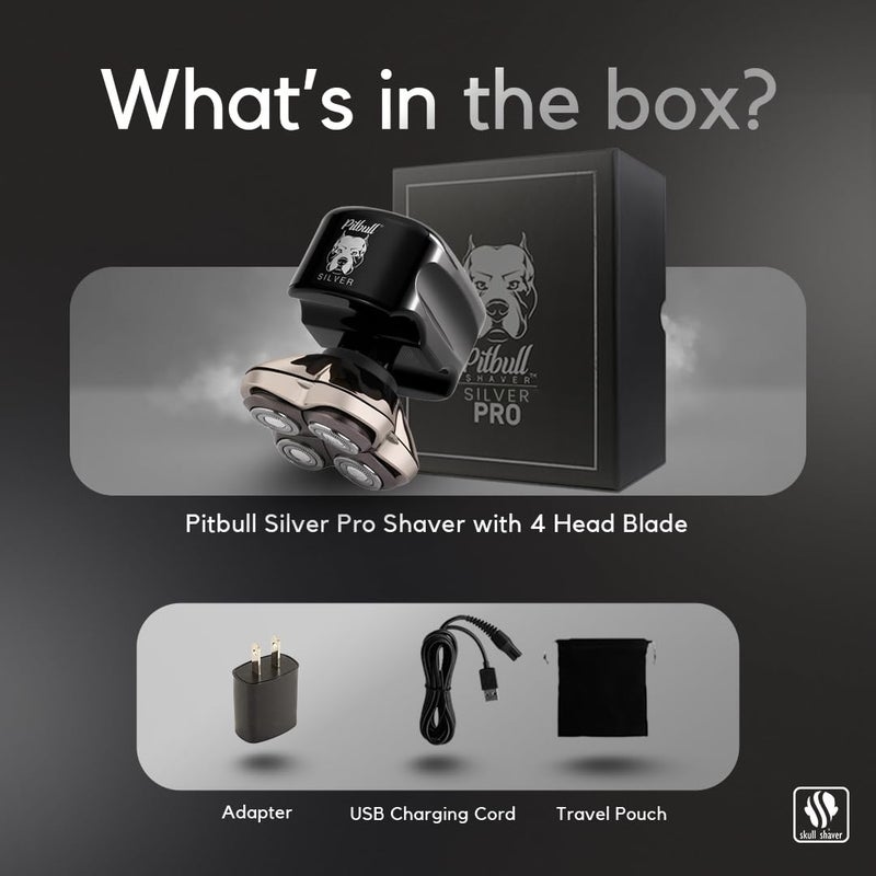 Skull Shaver Pitbull Silver PRO Head & Face Shaver - Premium Cordless Electric Shaver for Wet & Dry Shaving - Ergonomic & Easy-to-Clean Design - Includes Travel Pouch - Image 3