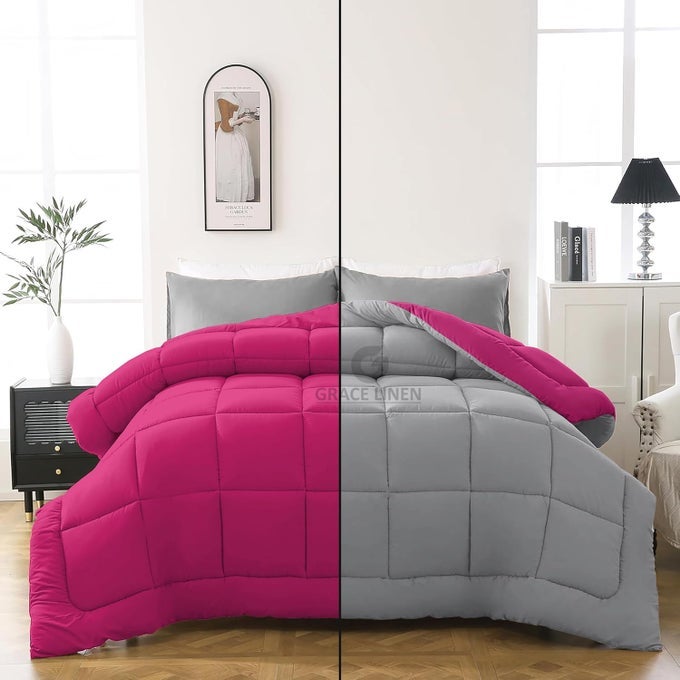 HEAVY WINTER COMFORTER SINGLE SIZE 60X90 600 GSM WINTER BLANKET COMFORTERRAJAIDUVET MICROFIBER SUPER SOFT FLUFFY SINGLE SIZE HOT PINKSILVER GREY COLOR