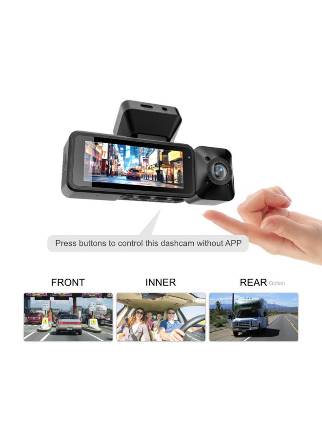 كاميرا السيارة 4K بثلاث عدسات شاشة 3.16 بوصة مزودة بنظام تحديد المواقع العالمي (GPS) بزاوية عريضة فائقة الدقة - Image 2