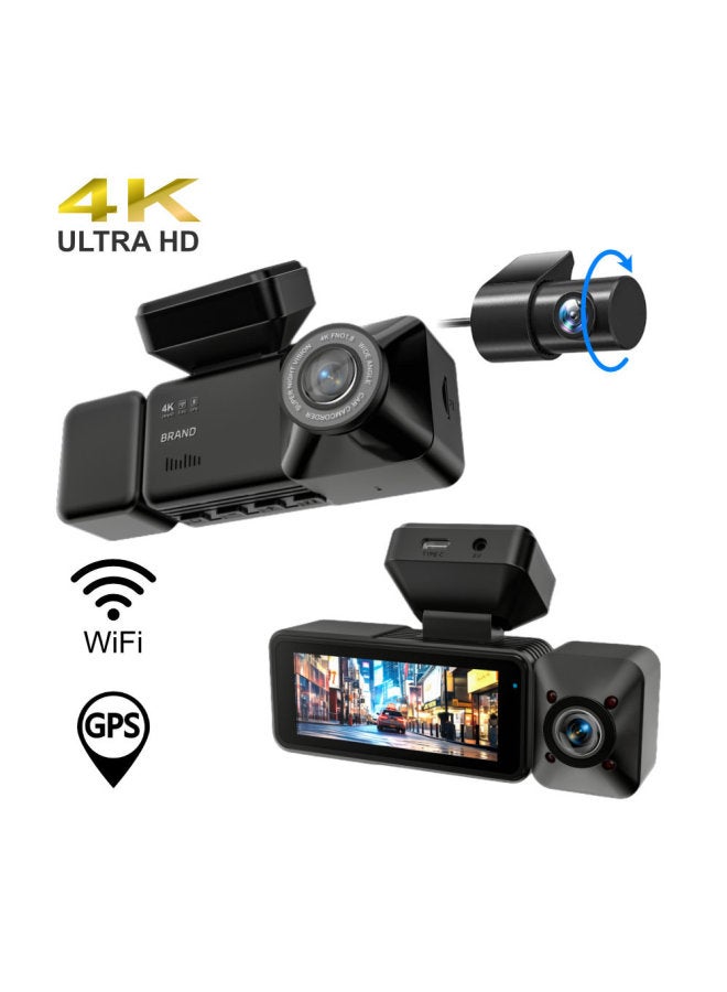 كاميرا السيارة 4K بثلاث عدسات شاشة 3.16 بوصة مزودة بنظام تحديد المواقع العالمي (GPS) بزاوية عريضة فائقة الدقة - Image 1