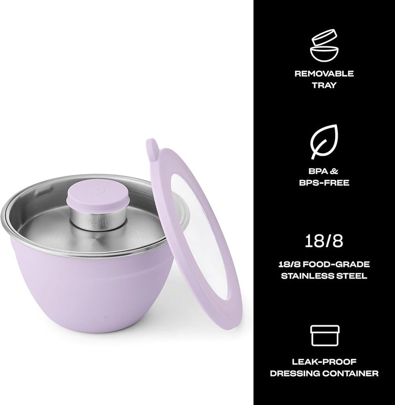 S'well Stainless Steel Salad Bowl Kit 64oz, Lilac, Comes with 2oz Mini Canister and Removable Tray for Organization, Leakproof, Easy to Clean, Dishwasher Safe - Image 3