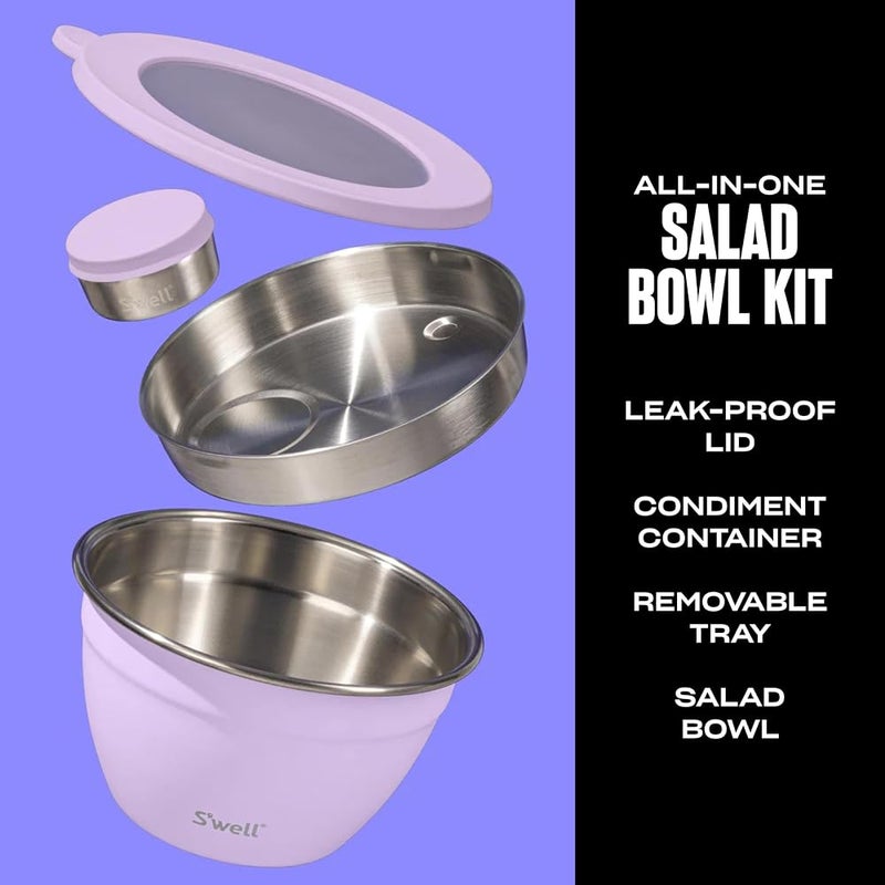 S'well Stainless Steel Salad Bowl Kit 64oz, Lilac, Comes with 2oz Mini Canister and Removable Tray for Organization, Leakproof, Easy to Clean, Dishwasher Safe - Image 2