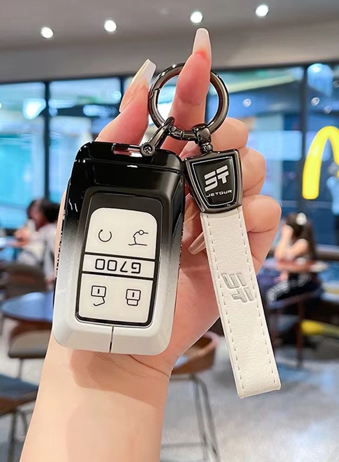 For Jetour G700 2025 Smart Key Fob Case Cover & Zinc Alloy Keychain Set , Protective Leather Shell with Metal Car Accessories - Image 1