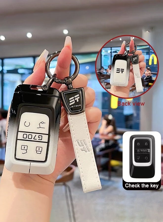 For Jetour G700 2025 Smart Key Fob Case Cover & Zinc Alloy Keychain Set , Protective Leather Shell with Metal Car Accessories - Image 4
