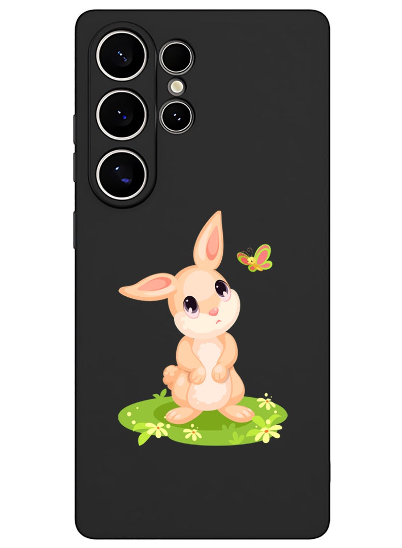 Theodor Protective Slim Fit Case Liquid Silicone Cover with Full Body Protection Anti-Scratch Shockproof Case For Samsung Galaxy S25 Ultra (Black) - sad rabbit - Image 1