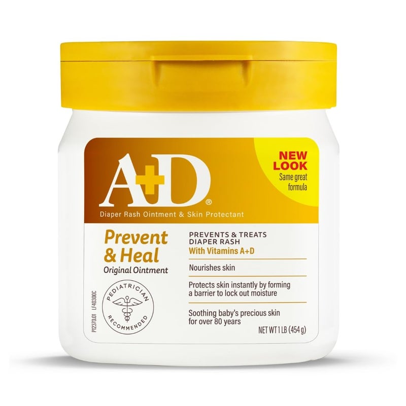 A + D A+D Original Diaper Rash Ointment, Prevents & Protects Diaper Rash, Moisturizes & Heals Dry Skin With Vitamins A&D, 16oz Jar - Image 1