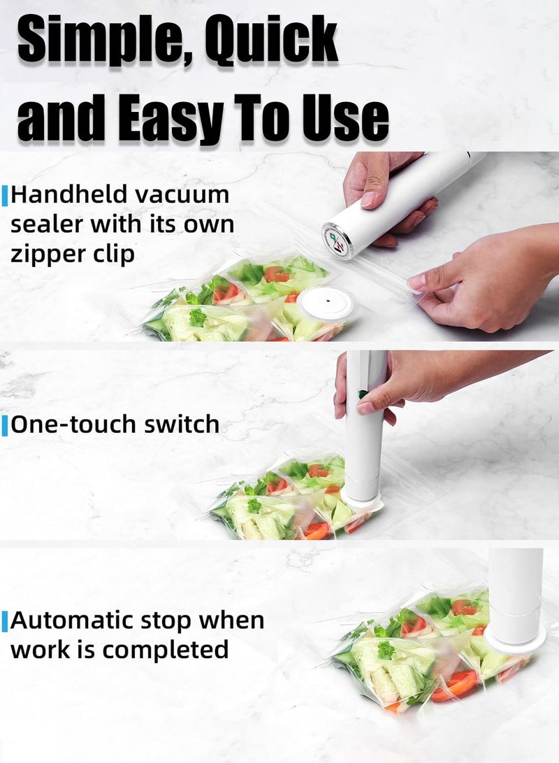 هيروكس جهاز غلق الطعام المفرغ من الهواء مع 5 أكياس غلق بلمسة واحدة، منخفض الضوضاء، صغير الحجم، محمول، أبيض - Image 2