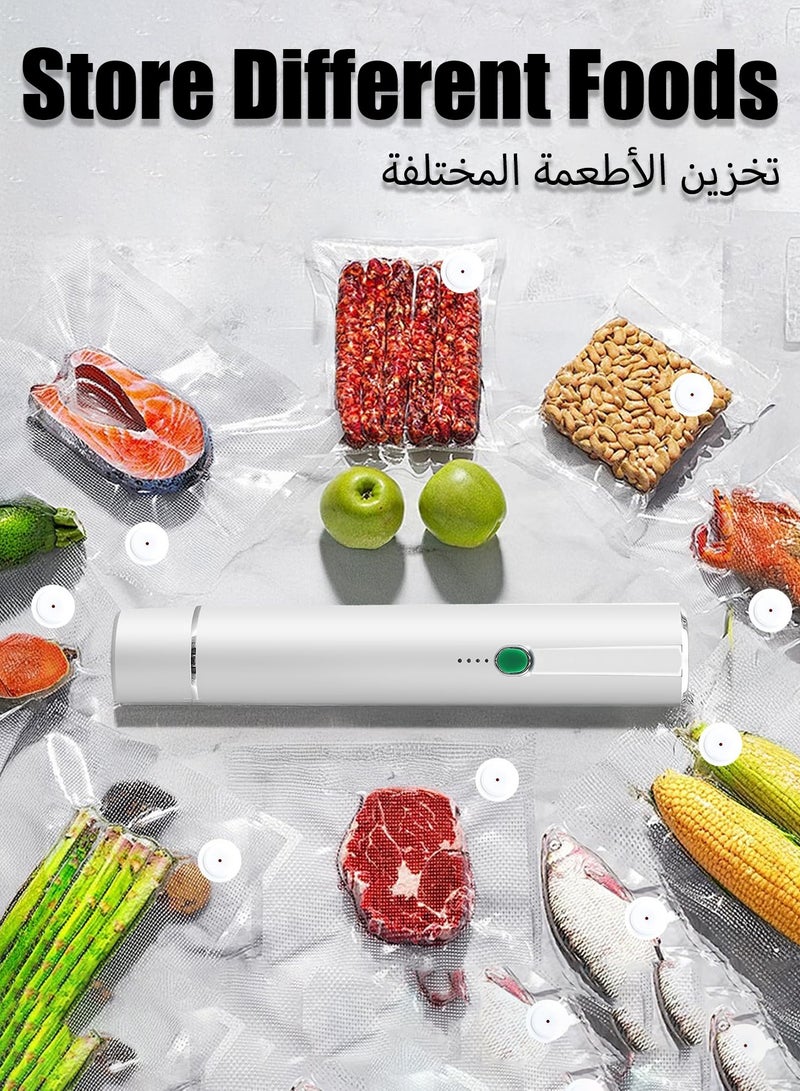 هيروكس جهاز غلق الطعام المفرغ من الهواء مع 5 أكياس غلق بلمسة واحدة، منخفض الضوضاء، صغير الحجم، محمول، أبيض - Image 4