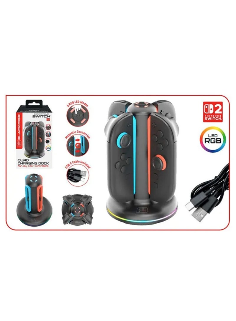 قاعدة شحن لأربع وحدات Joy-Con من Switch2 بإضاءة RGB LED