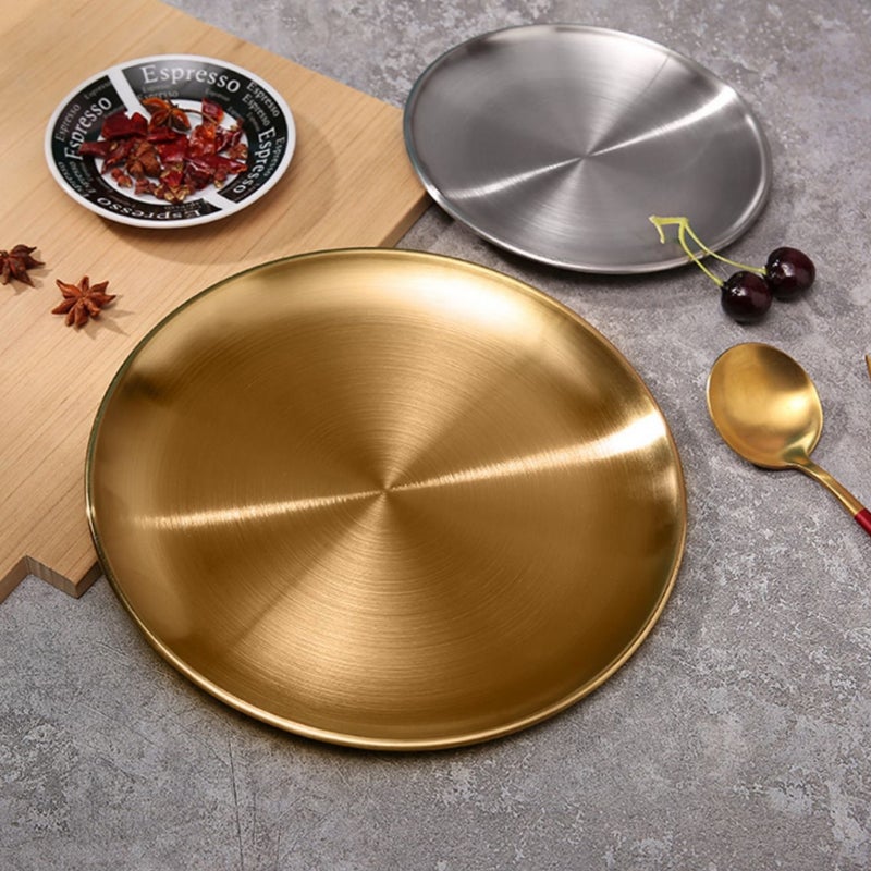 Korean-Style Round Barbecue Plate 304 Stainless Steel Round Tray Bone Dish Steak Plate Fruit Plate Jewelry Plate - Image 3