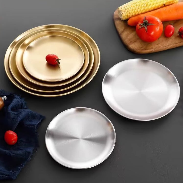 Korean-Style Round Barbecue Plate 304 Stainless Steel Round Tray Bone Dish Steak Plate Fruit Plate Jewelry Plate - Image 4