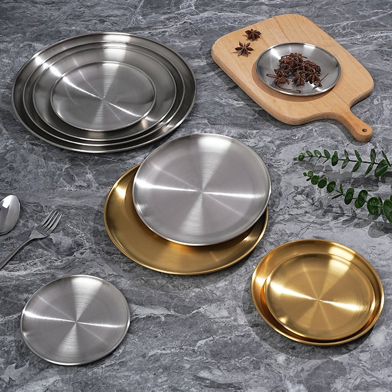 Korean-Style Round Barbecue Plate 304 Stainless Steel Round Tray Bone Dish Steak Plate Fruit Plate Jewelry Plate - Image 5