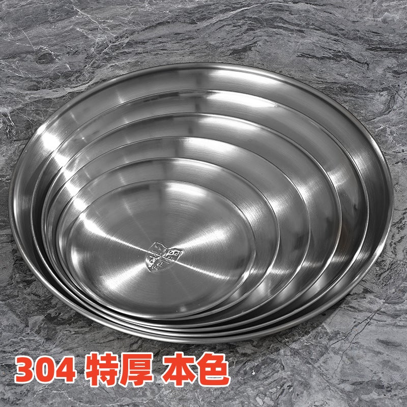 Korean-Style Round Barbecue Plate 304 Stainless Steel Round Tray Bone Dish Steak Plate Fruit Plate Jewelry Plate - Image 1
