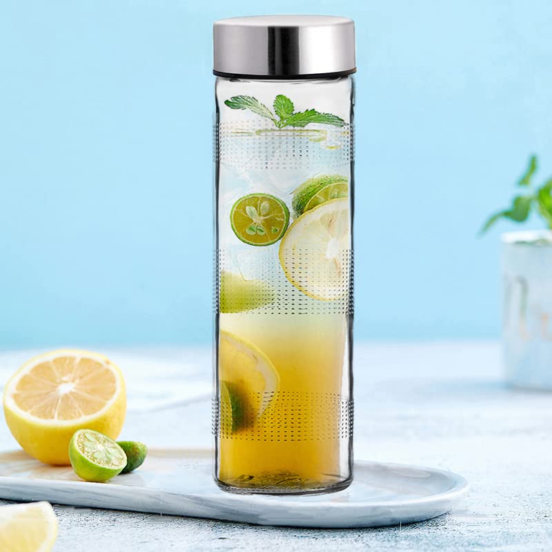 Vency Wide Mouth Glass Water Bottle with Leak-Proof Airtight Double Layer Stainless Steel Lid for Water, Smoothie, Juices - 750ml (Set Of 4) - Image 5
