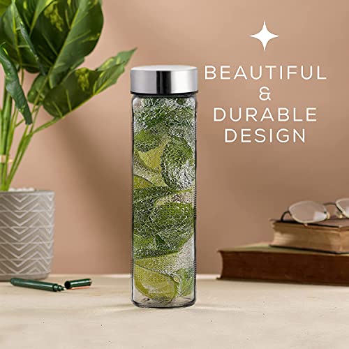 Vency Wide Mouth Glass Water Bottle with Leak-Proof Airtight Double Layer Stainless Steel Lid for Water, Smoothie, Juices - 750ml (Set Of 4) - Image 2