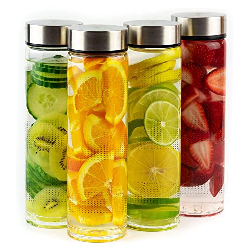 Vency Wide Mouth Glass Water Bottle with Leak-Proof Airtight Double Layer Stainless Steel Lid for Water, Smoothie, Juices - 750ml (Set Of 4) - Image 1
