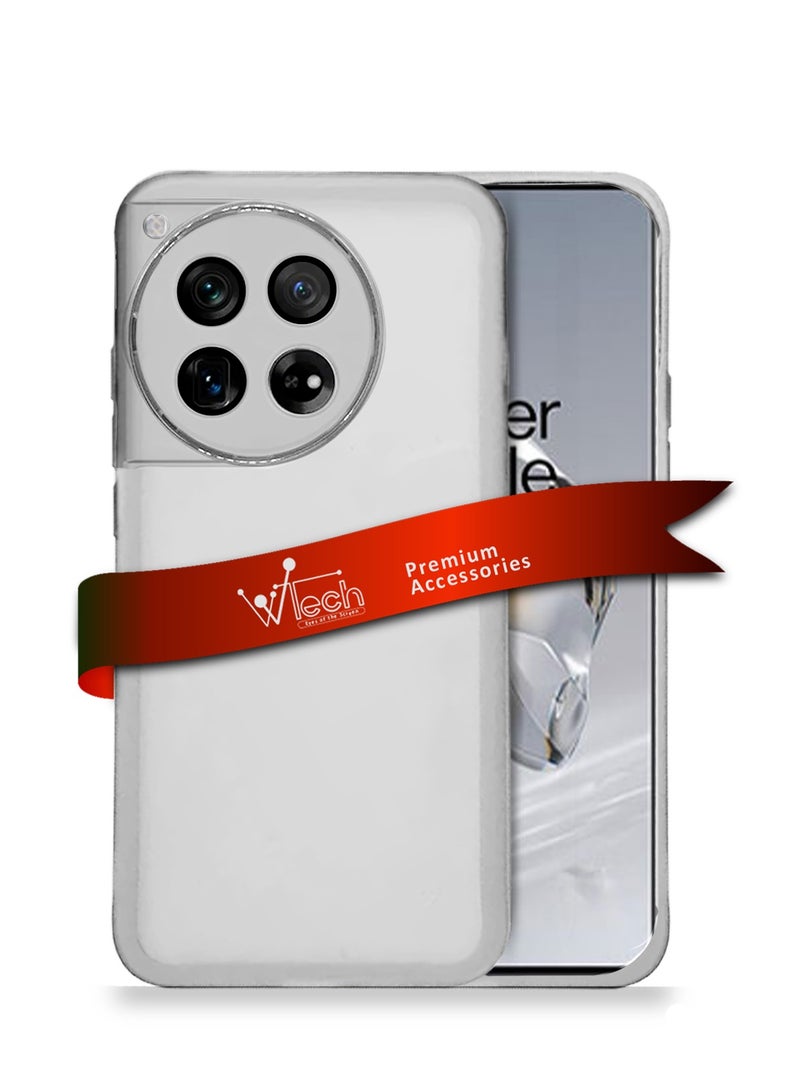 Wtech Oneplus 12 5G 2023 Soft Transparent TPU Silicone Ultra Thin Phone Stylish Electroplated Camera Border Back Case Cover - White - Image 1