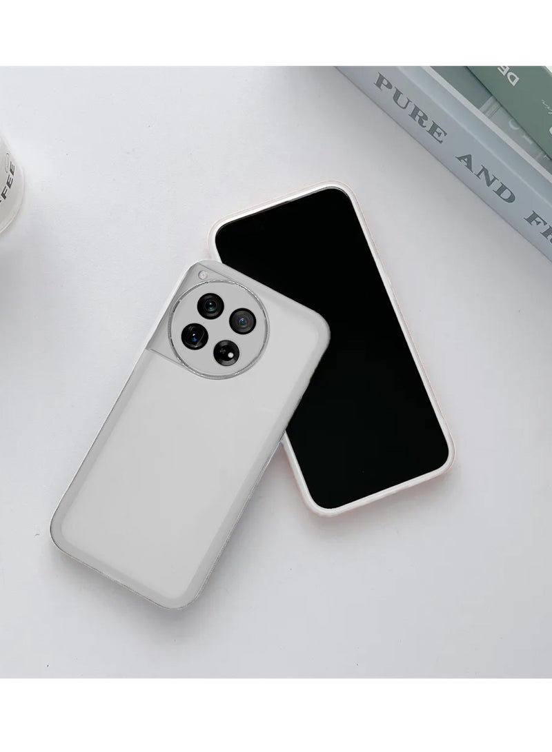 Wtech Oneplus 12 5G 2023 Soft Transparent TPU Silicone Ultra Thin Phone Stylish Electroplated Camera Border Back Case Cover - White - Image 2