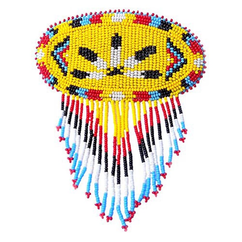 Handmade Beaded Hair BarretteNative American Style Seed Bead Hair ClipYellow Feather Beaded Fringe Hair Band for Women471