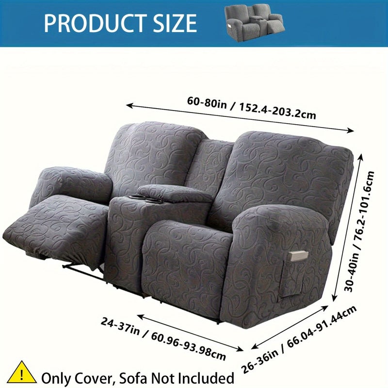 Wine Red Chenille Jacquard Elastic Lounge Chair Sofa Cover With Pockets Washable - Image 3