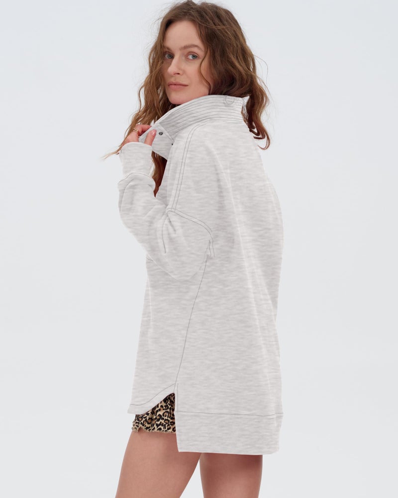 Locachy Womens Casual Oversized Sweatshirt Long Sleeve Button Henley Neck Pullover Tops Fashion Outfits Clothes Light Grey S - Image 2